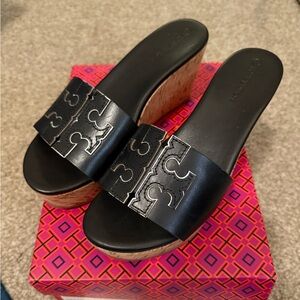 Tory Burch Black Leather Wedges